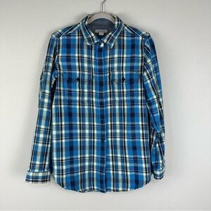 Outerknown Blue Yellow Plaid Blanket Shacket Shirt Jacket Size XS Small